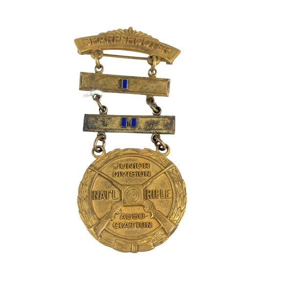 Vintage Sharpshooter Medal National Rifle Assoc Junior Division Brass Award Pin - Picture 5 of 6